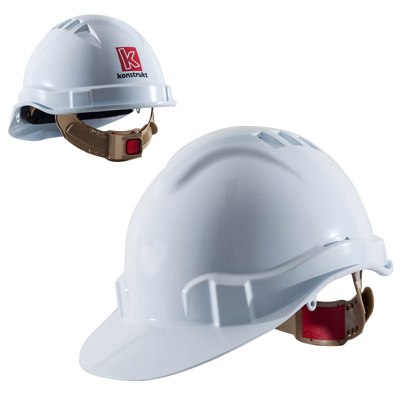 HARD HAT VENTED 6 POINT - WHITE WITH LOGO ( KONSTRUKT) 